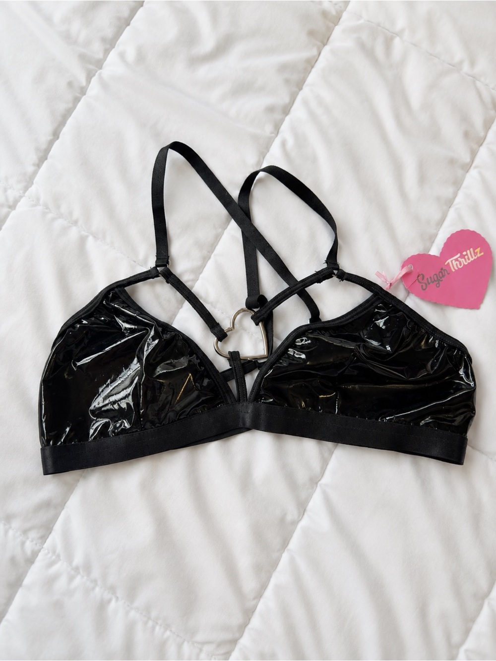 Sugar Thrillz Dolls Kill Love Bite Vinyl Heart Bralette S